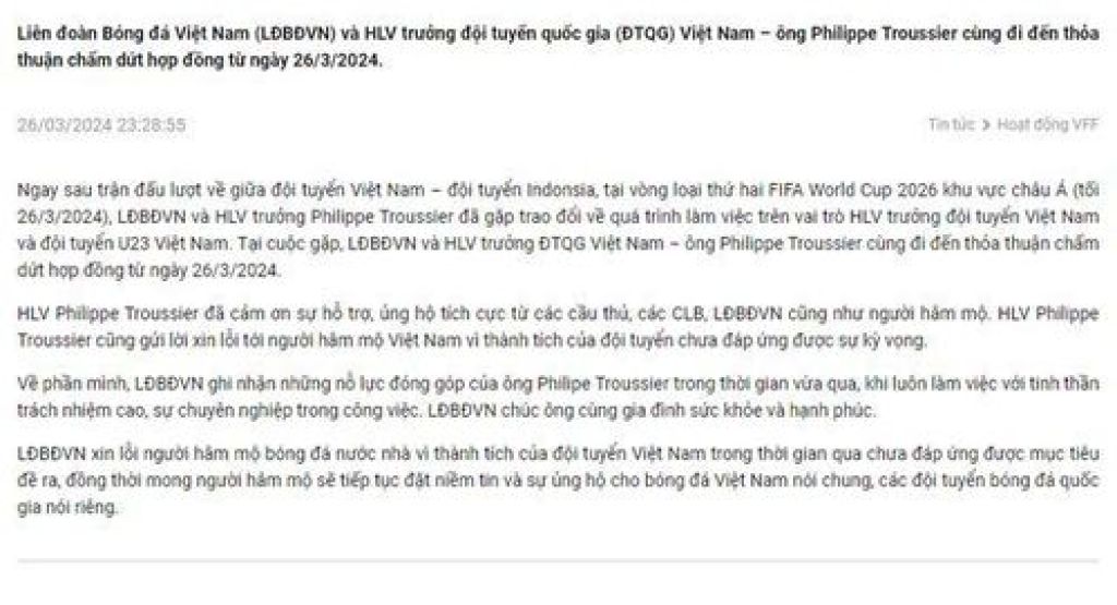 NÓNG: HLV Troussier chính thức chia tay đội tuyển Việt Nam