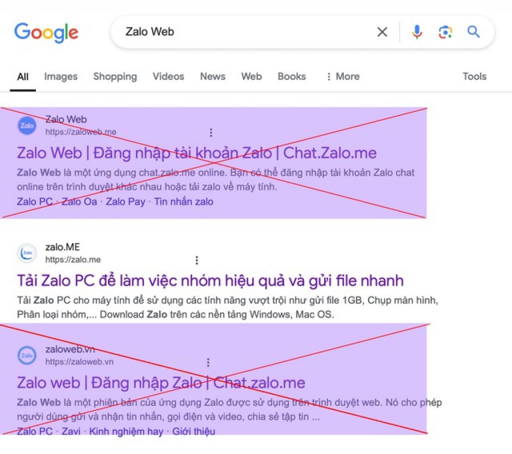 Giả mạo web Zalo để cài cắm link độc hại tại Việt Nam