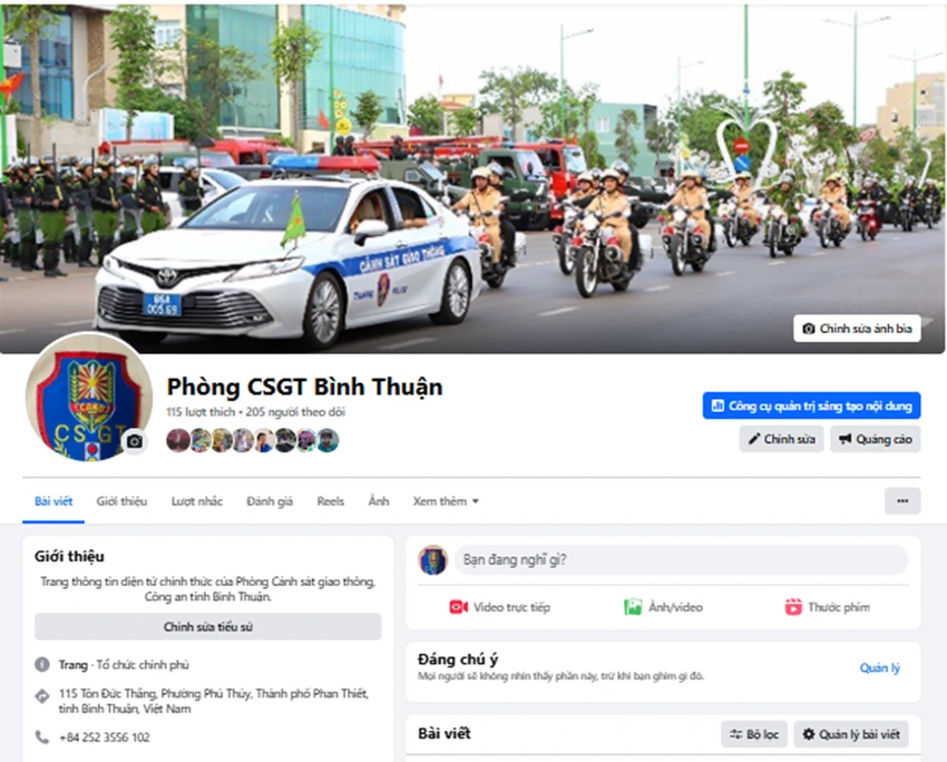 Xuất hiện tài khoản Facebook giả mạo Phòng CSGT Công an Bình Thuận